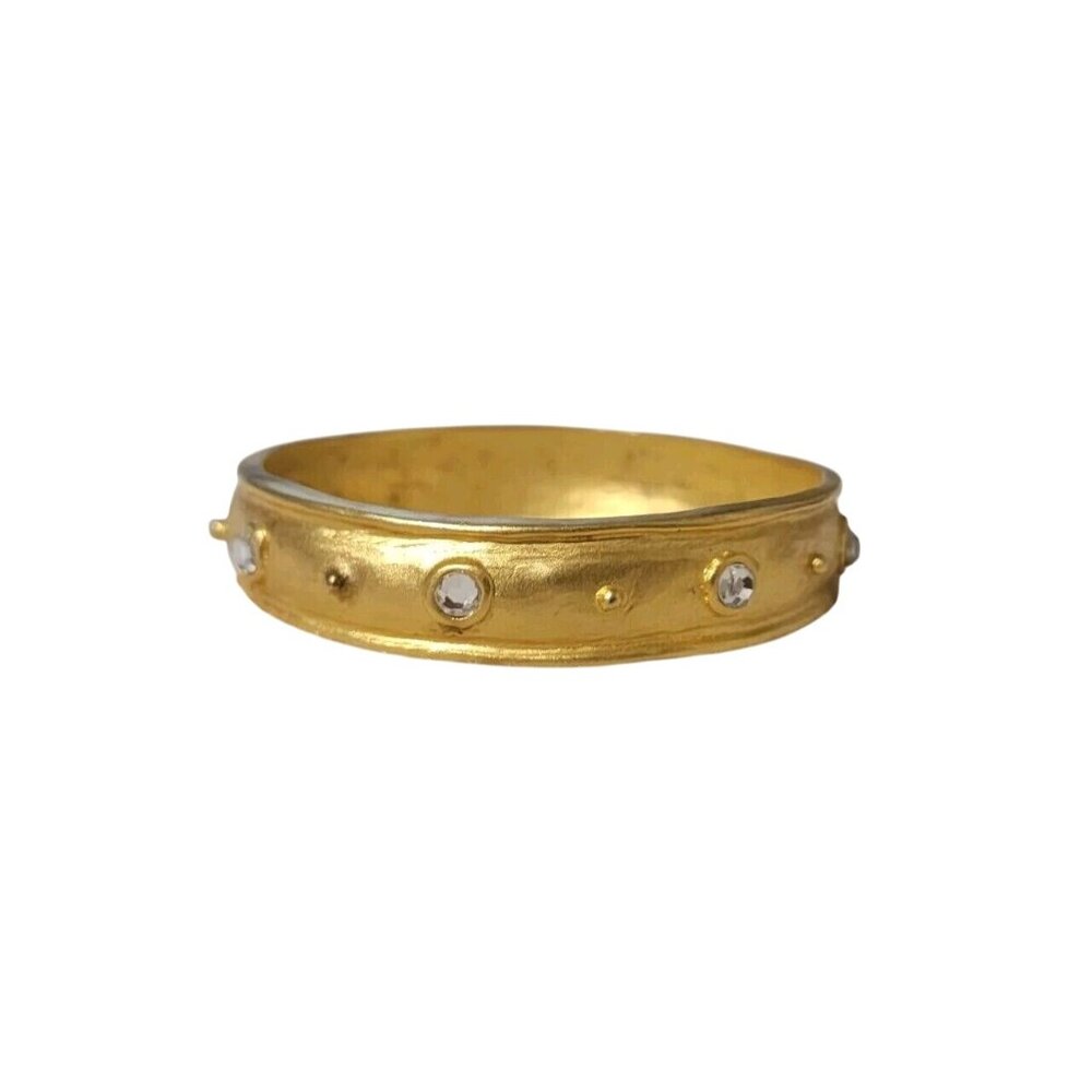 Leslie Block Bangle Bracelet Vintage Matte Gold Studded Rhinestones Classic 90s